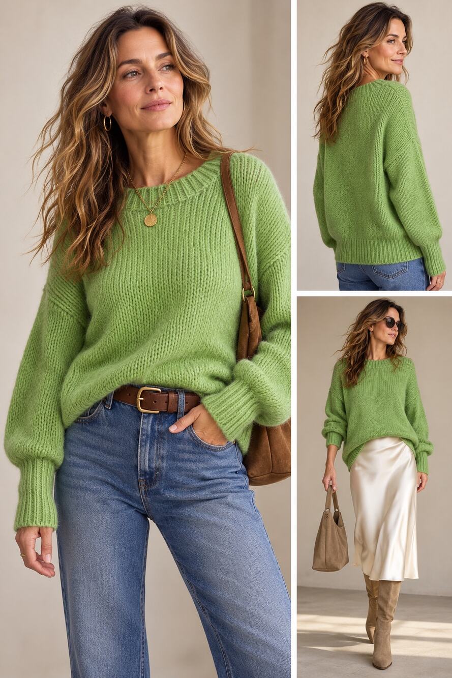 Paloma Wool Chunky Alpaca Wool Blend Hand Knit Sweater M Lime Green Rolled Neck